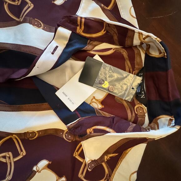 NWT Lauren Ralph Lauren Classic Fit Equestrian-Print Twill Shirt Large Blouse - Picture 10 of 11